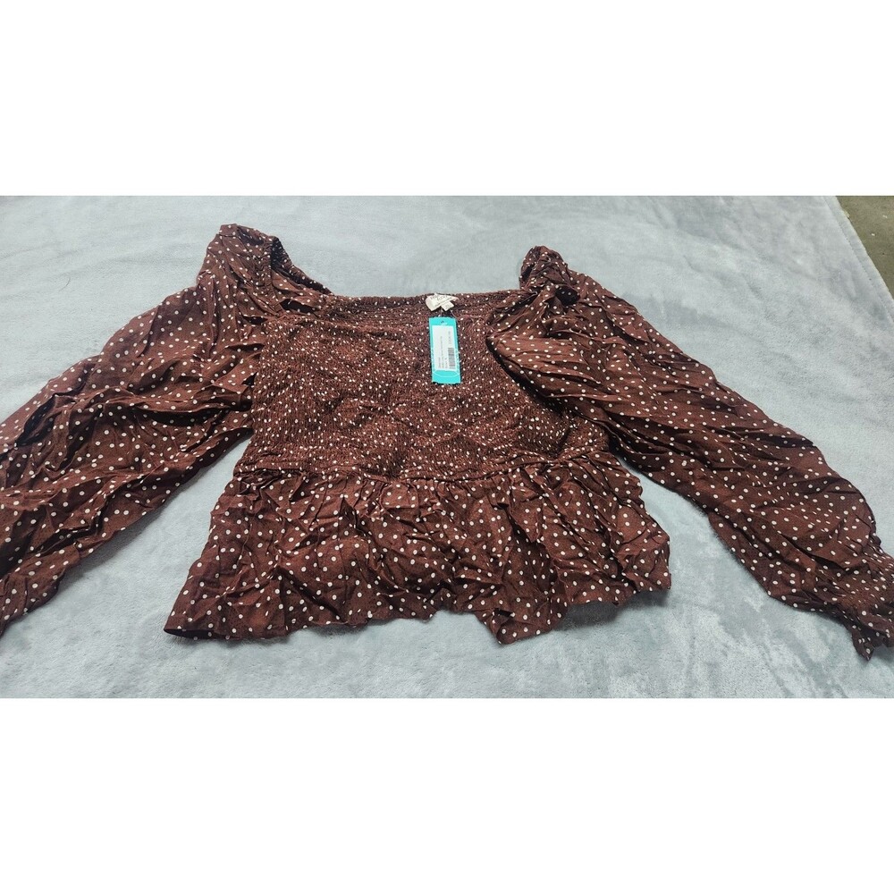 Dizzy Lizzy Women's XL Brown Mellie Long Sleeve Smocked Top NWOT‎